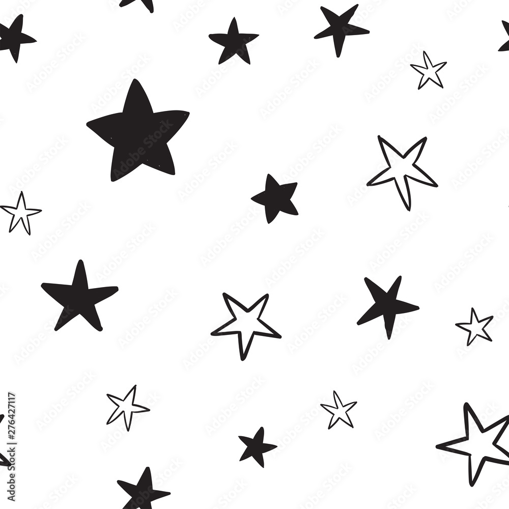 Fototapeta premium Star doodles seamless pattern. Hand drawn stars texture background.