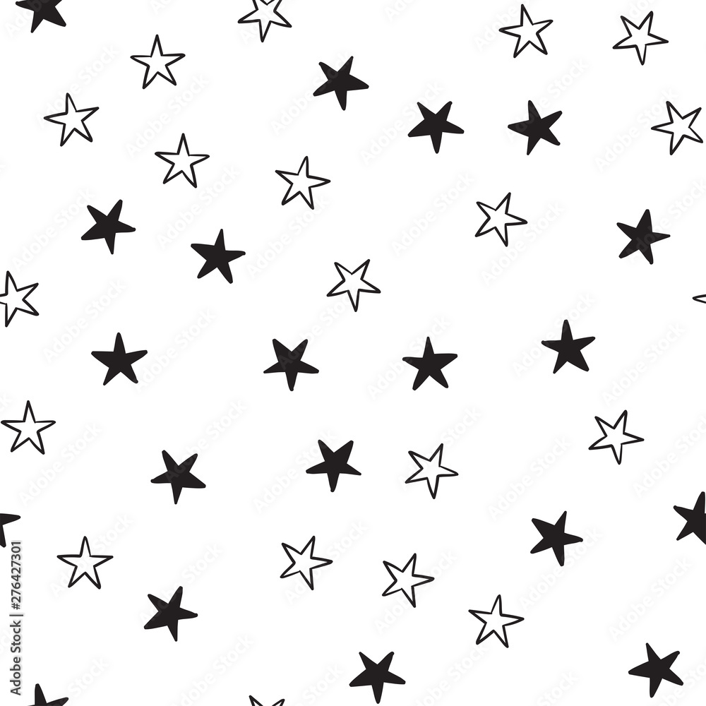 Fototapeta premium Star doodles seamless pattern. Hand drawn stars texture background.