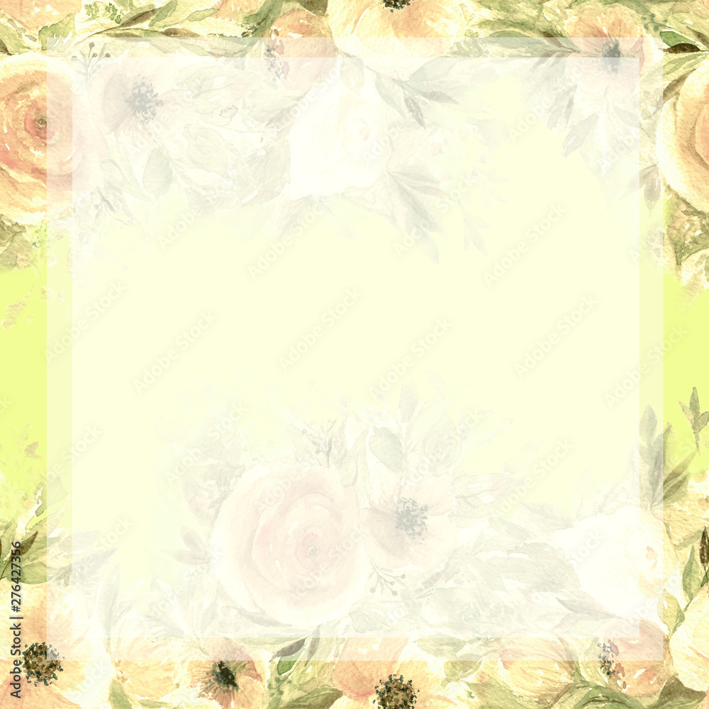 Watercolour flowers template background copy space. wedding invitation design. 