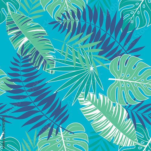 tropical summer pattern with light blue background
