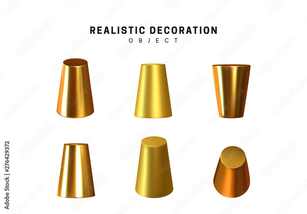 Golden geometric 3d object isolated on white background. Gold metallic geometry elements. Golden geometric 3d object isolated on white background. Gold metallic geometry elements.