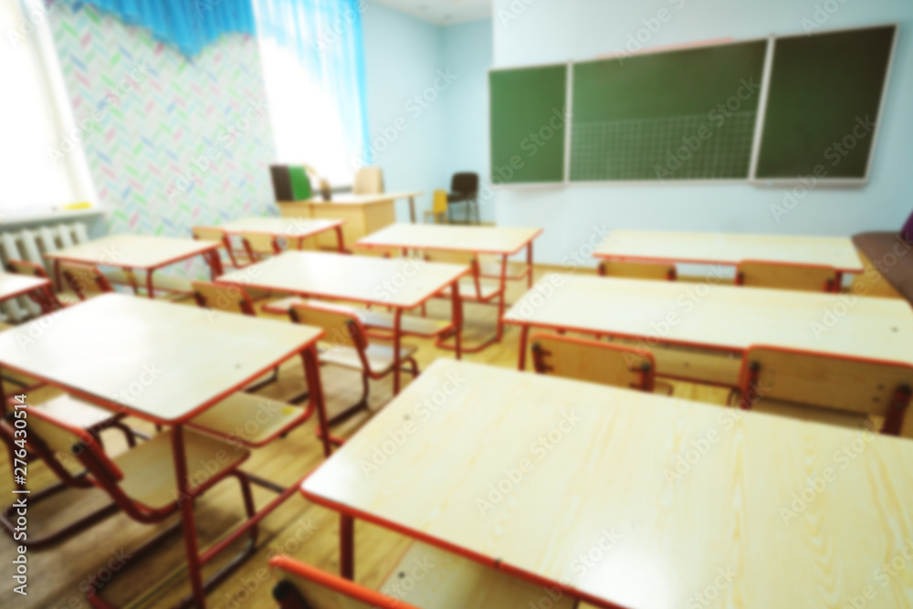 Fototapeta premium classroom no people, blurred background. Back to school