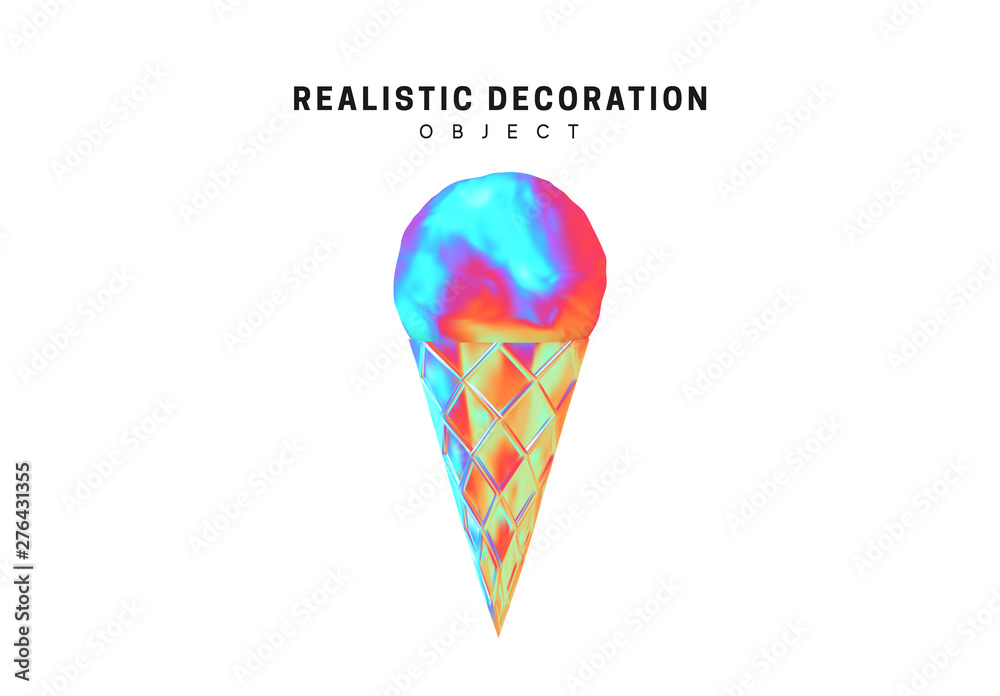 Ice cream cone. Sweet dessert. 3d realistic holographic gradient icecream. vector illustration. Ice cream cone. Sweet dessert. 3d realistic holographic gradient icecream. vector illustration.