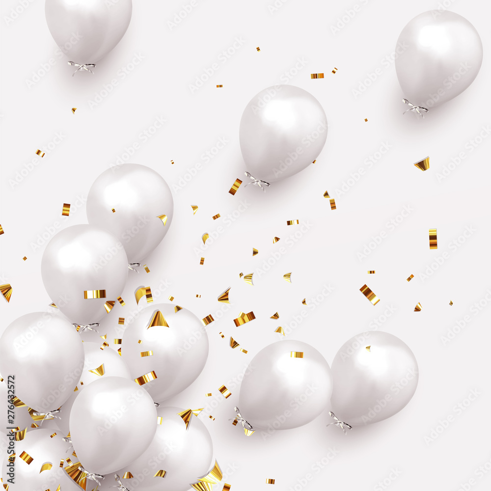 Festive background with helium balloons. Celebrate a birthday, Poster,  banner happy anniversary. Realistic decorative design elements. Vector 3d  object ballon, white color. Stock Vector | Adobe Stock