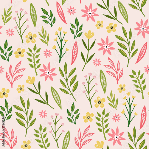 Blossom Floral pattern in the blooming botanical random. Seamless texture. For fashion prints. Printing with in hand drawn style on retro