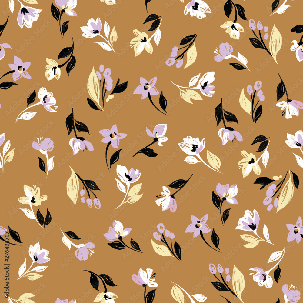 Fototapeta premium Creative universal artistic floral background. Hand Drawn textures. Trendy Graphic. Flowers pattern textile