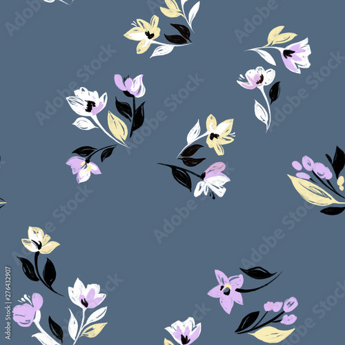 Creative universal artistic floral background. Hand Drawn textures. Trendy Graphic. Flowers pattern textile