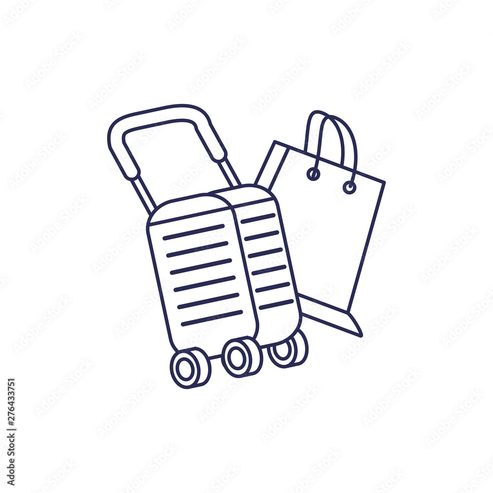 suitcase and wheels with shopping bag suitcase and wheels with shopping bag