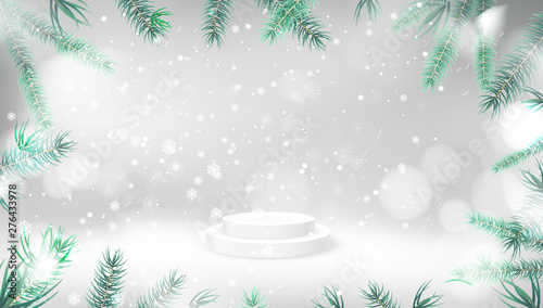 White winter nature abstract background with fir tree vector design