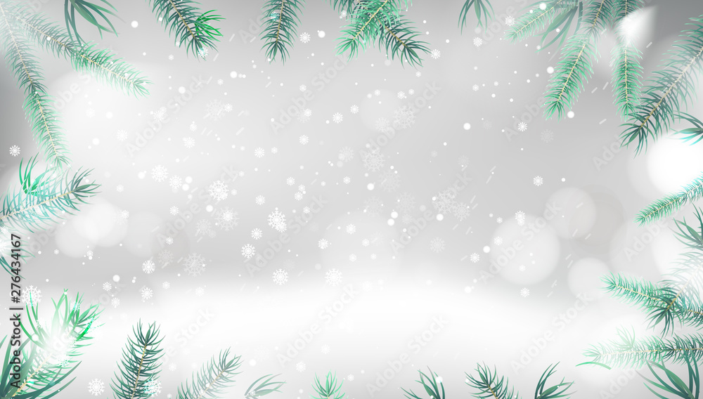 White winter nature abstract background with fir tree vector design