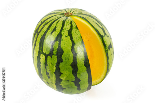 cut yellow water melon isolated on white