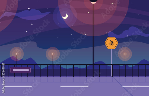 night landscape nature with signage for cyclist