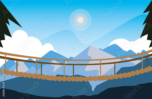 beautiful landscape scene with suspension bridge