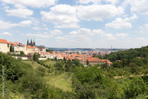 Summer Prague City with gothic Castle and the green Nature from the Hill Petrin, Czech Republic © Kajano