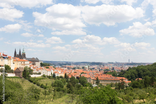 Summer Prague City with gothic Castle and the green Nature  from the Hill Petrin, Czech Republic © Kajano