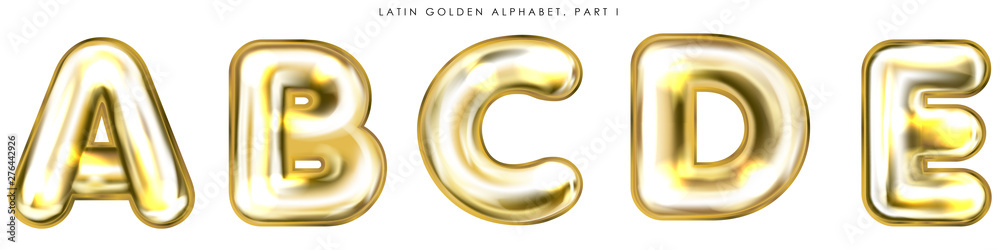 Golden foil balloon, inflated alphabet symbols A-B-C-D-E Golden foil balloon, inflated alphabet symbols A-B-C-D-E