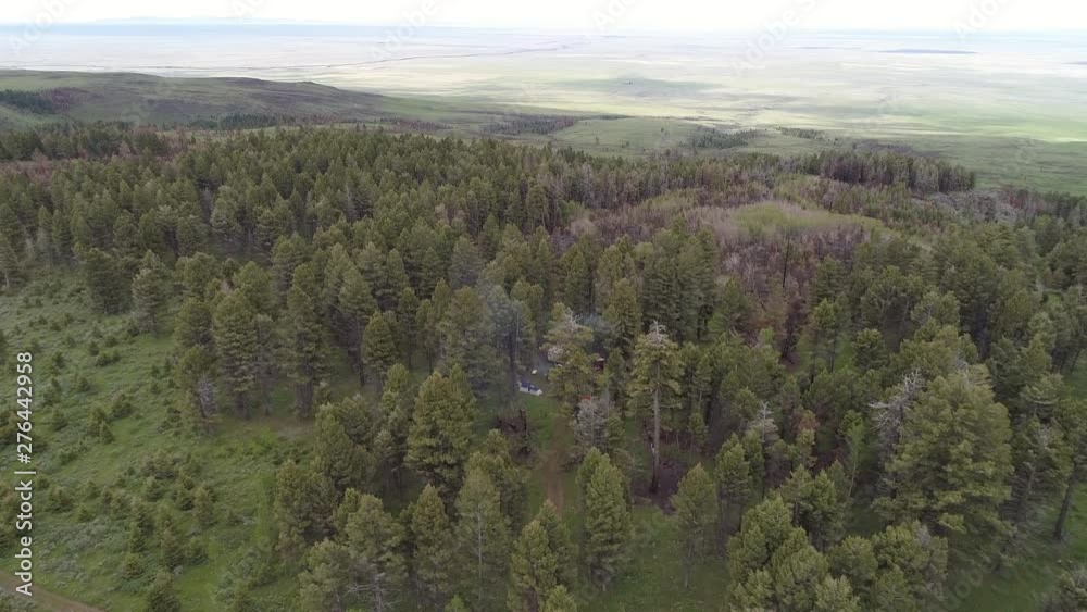 Aerial view of campsite in the Idaho forest viewing scars from wildfire from the year before. Aerial view of campsite in the Idaho forest viewing scars from wildfire from the year before.