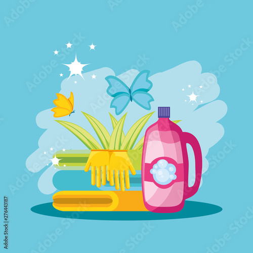 housekeeping tools with gloves and bottle product
