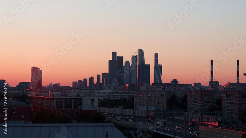 Photography moscow city skyline at sunset