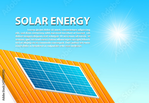 Solar panels on roof house in sunny day with space