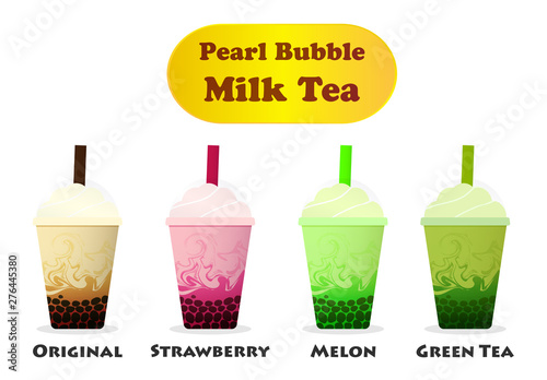 Side view, Pearl Bubble Milk Tea on white, vector