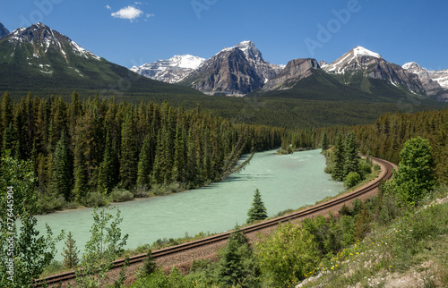 View of Bow River at Morant's Curve along the Bow Valley Parkway in Banff, Canada