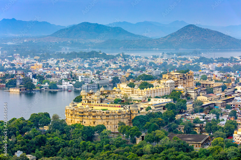 Aerial view of City Palace. Udaipur, Rajasthan, India