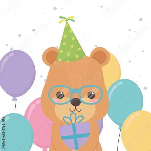 Bear cartoon with happy birthday icon design