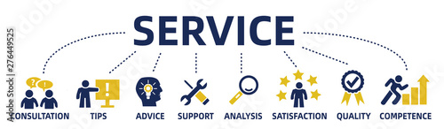 seervice concept chart. web banner with icons and keywords.