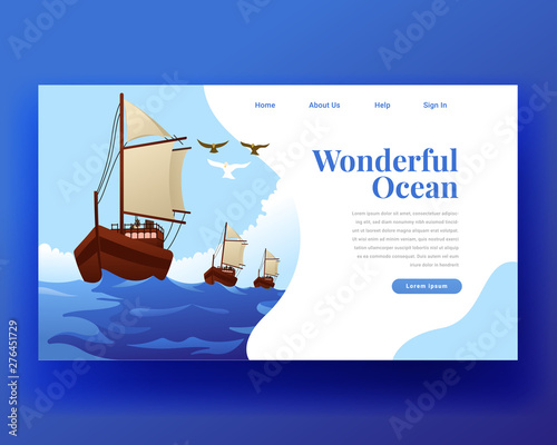 Discover world vector website template, web page and landing page design for website and mobile site development. Worderful Ocean. Ship in the ocean photo