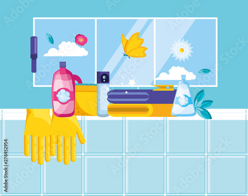 housekeeping tools with set icons
