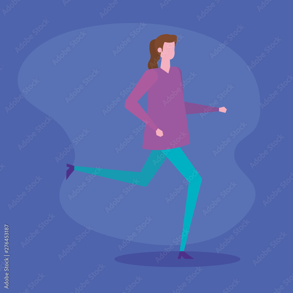 woman running with hairstyle and casual clothes woman running with hairstyle and casual clothes