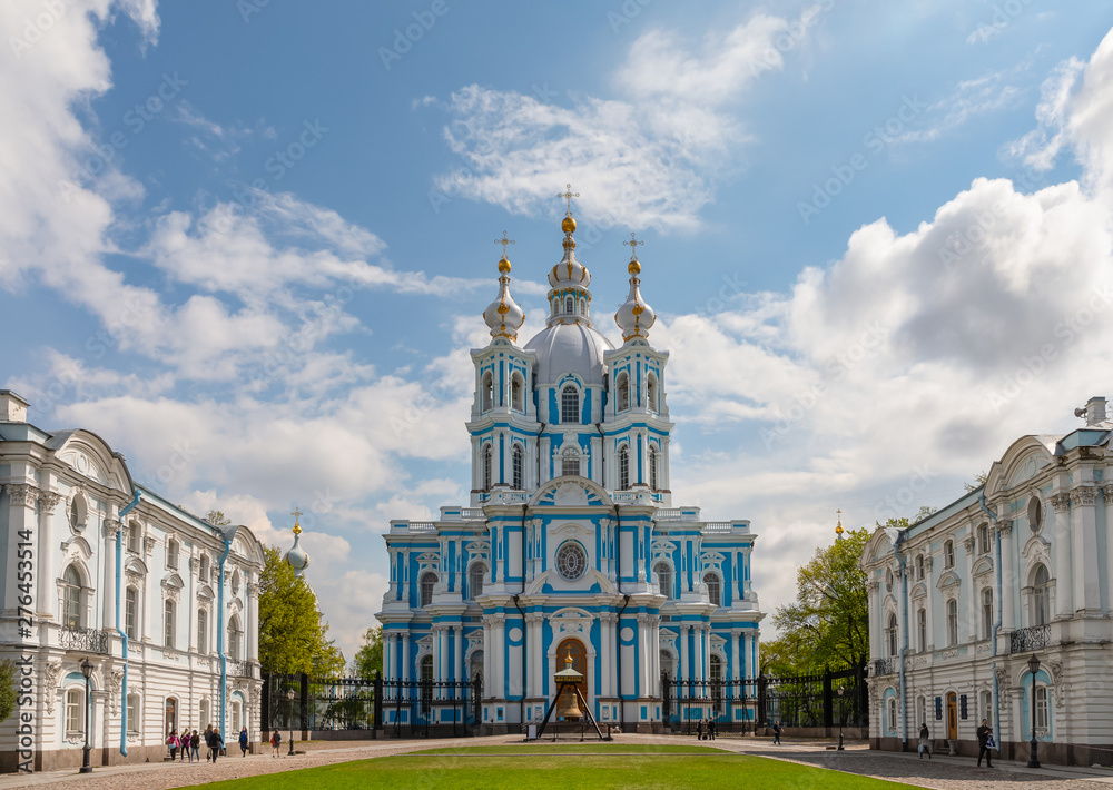 Blue-and-white Smolny Cathedral on the blue sky backround, St. Petersburg, Russia. Blue-and-white Smolny Cathedral on the blue sky backround, St. Petersburg, Russia.