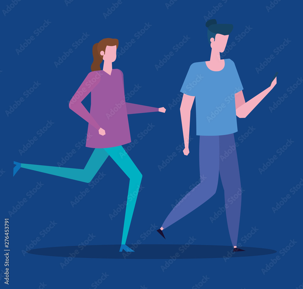 woman and man with casual clothes and hairstyle woman and man with casual clothes and hairstyle