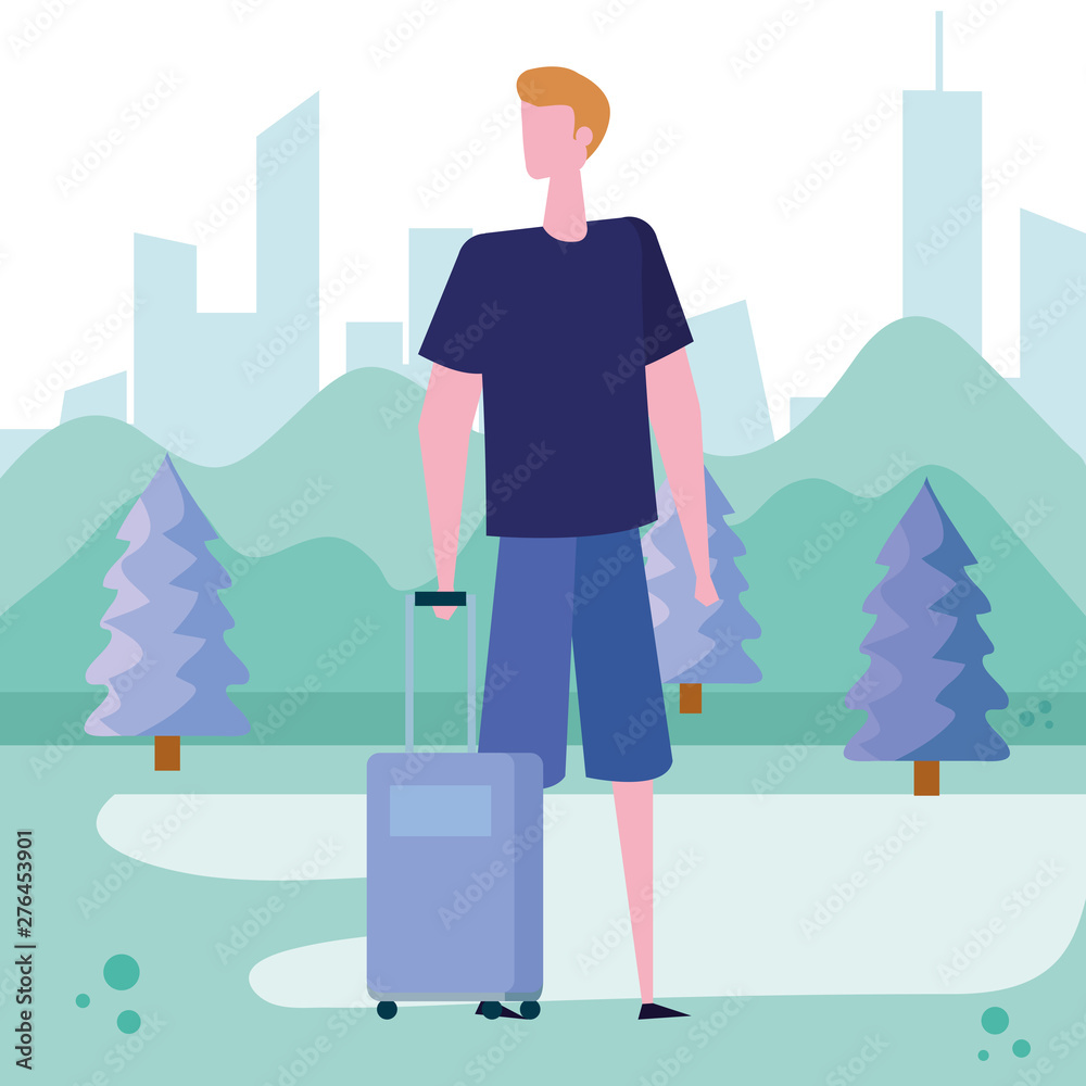 man with baggage and casual clothes with hairstyle man with baggage and casual clothes with hairstyle