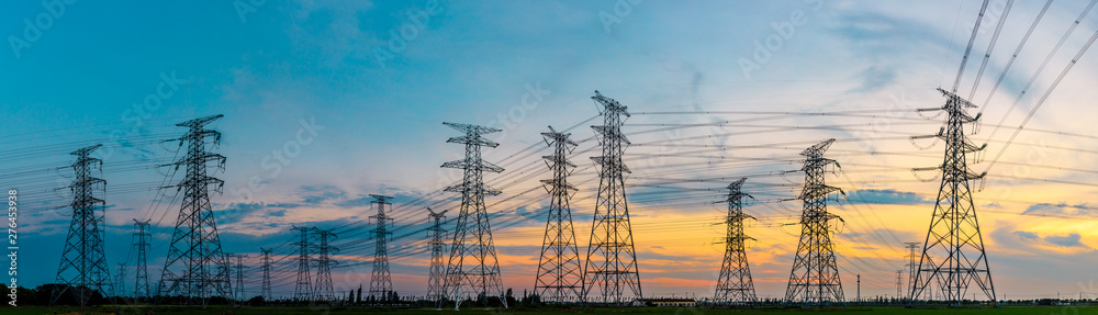 High voltage post,High voltage tower sky sunset background - obrazy, fototapety, plakaty 