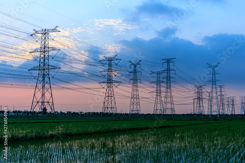 High voltage post,High voltage tower sky sunset background