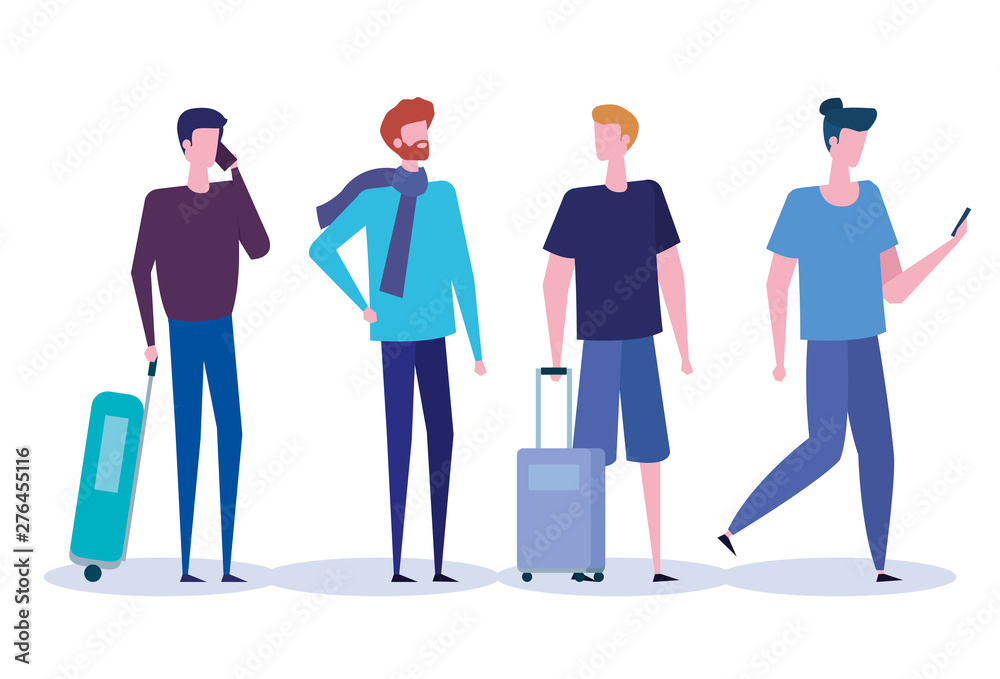 set of men with casual clothes and bagges set of men with casual clothes and bagges
