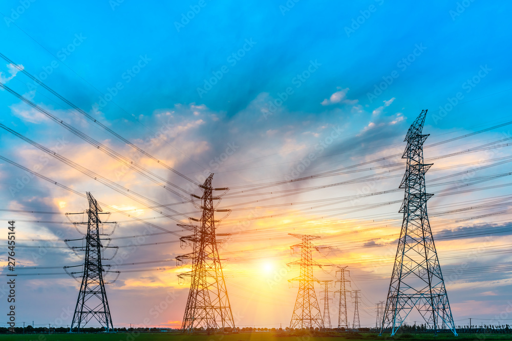 Fototapeta premium High voltage post,High voltage tower sky sunset background