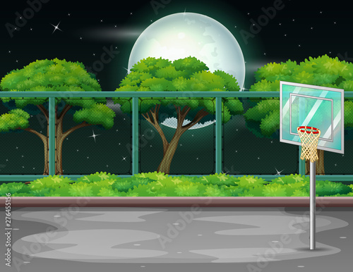 Cartoon background with basketball court in nature 