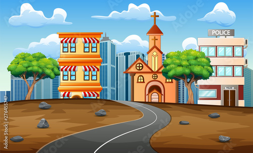 Asphalt highway road in cityscape background