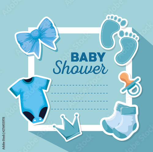card of pijama with socks and ribbon bow and pacifier