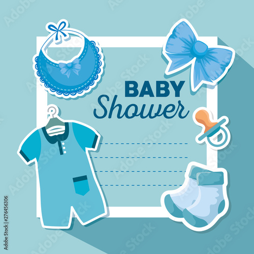 card invitation with bib and pijama with ribbon bow
