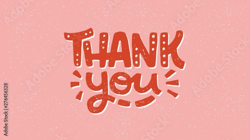 Animation with elegant red lettering phrase Thank You on pastel pink background. Hand drawn gratitude expression in motion graphic 4k. Animated bright typographic inscription for appreciation message