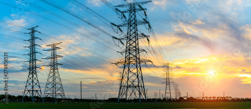 High voltage post,High voltage tower sky sunset background
