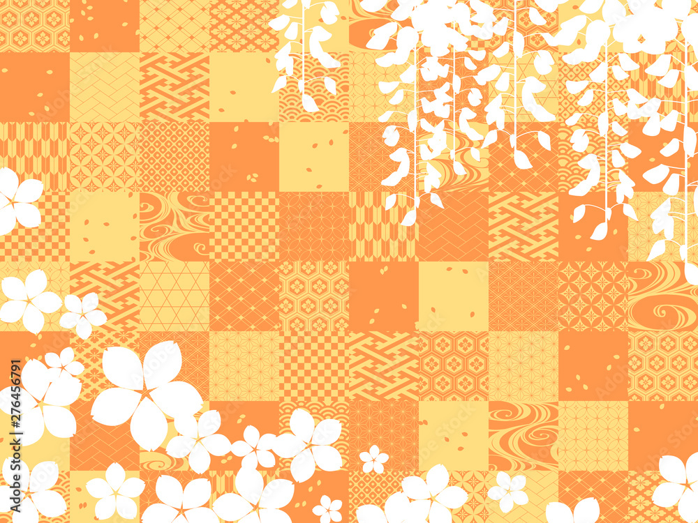 和柄 藤と桜の和風背景素材 オレンジ Stock Illustration Adobe Stock