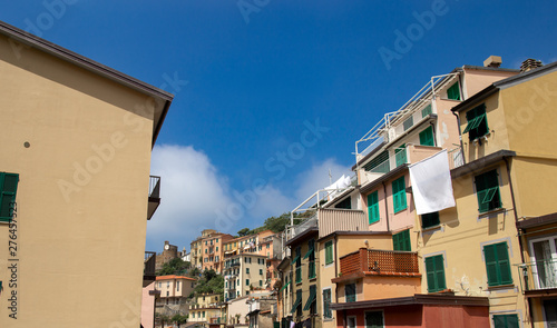 Beautiful building facade in Riomaggiore, Cinque Terre, Italy. Summer cityscape © kucherav