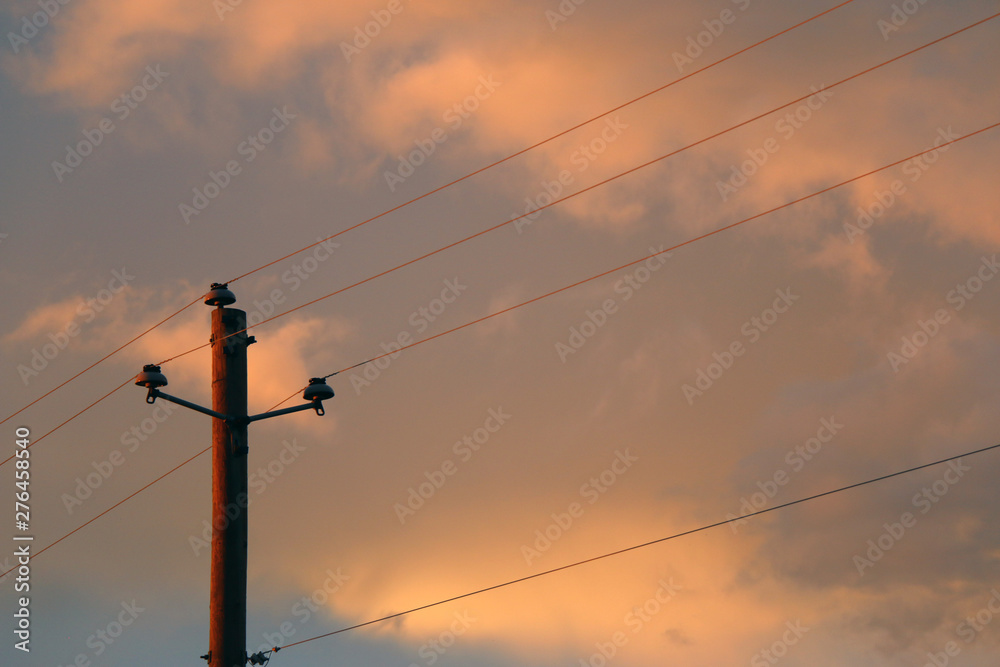 Telephone Pole with Cloud Sky at Sunset