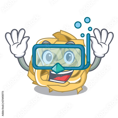 Diving fettuccine is served on cartoon plate