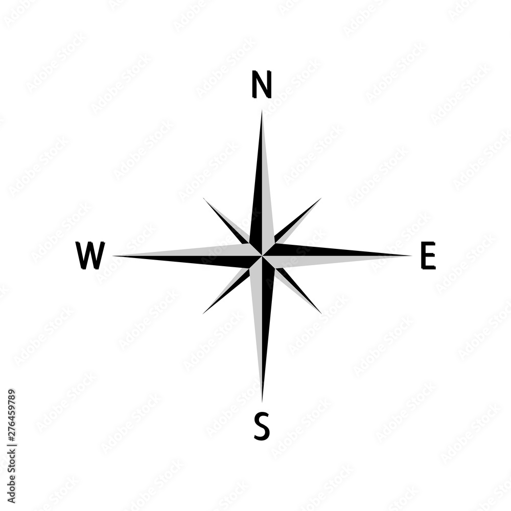 Wind rose retro design isolated on white. Compass on a white background. Compass navigation dial. Compass icon button for websites (UI) or applications (app) for smartphones or tablets. 